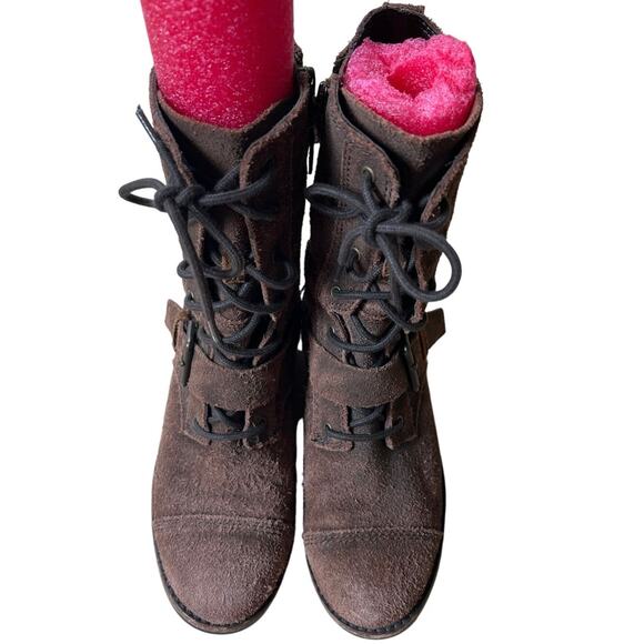 Ugg Size 7 Marela Dark Brown Chestnut Distressed Lace Up Boot Women’s Suede - Picture 2 of 7